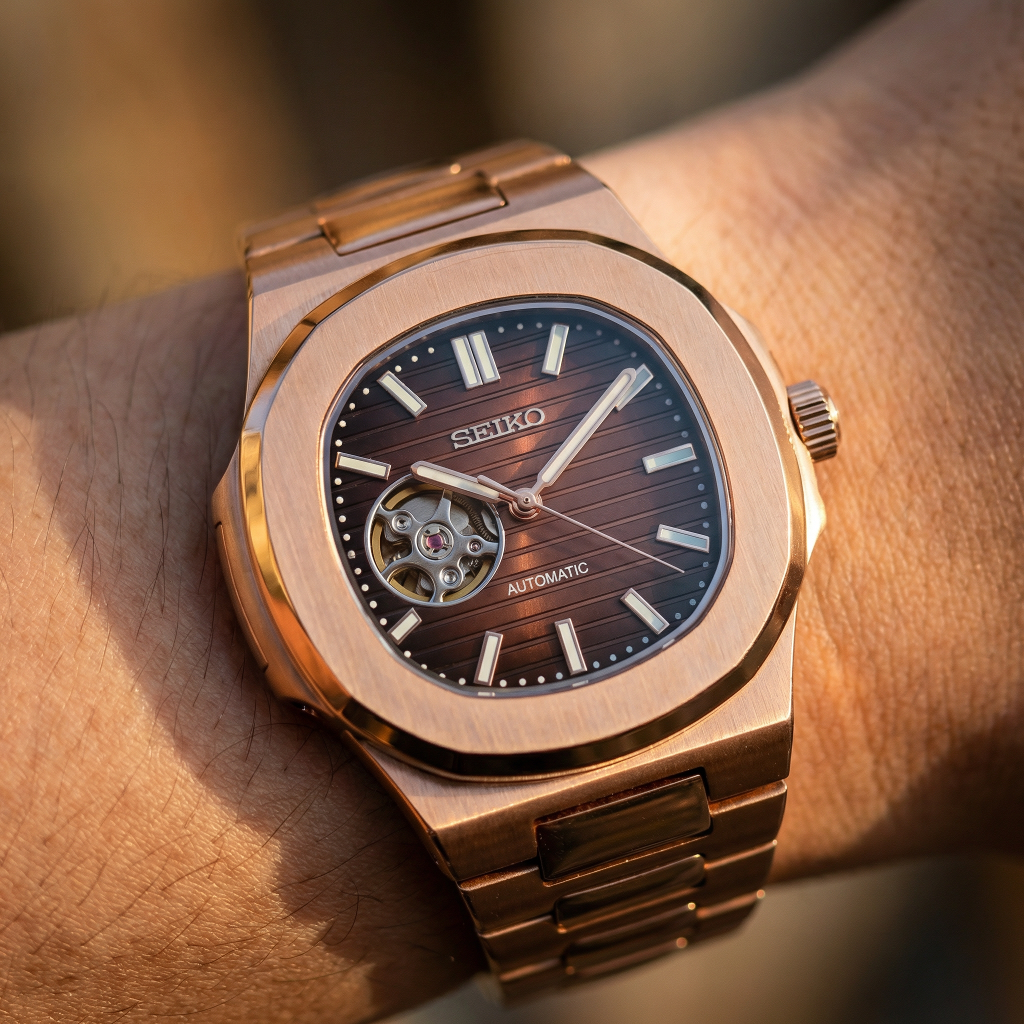 Mod Nautilus Open Heart Rose Gold Chocolate
